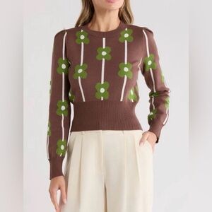 Ellen Tracy: Patterned Long-Sleeve Sweater Medium (NWT)